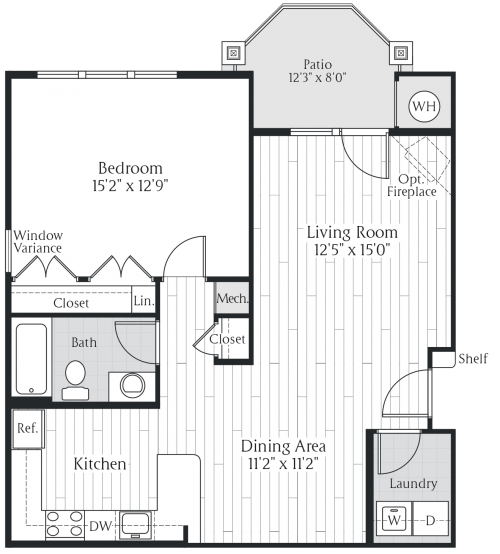 One-bedroom floor plan at Jefferson Arbors at Broadlands - ashburn va luxury apartments