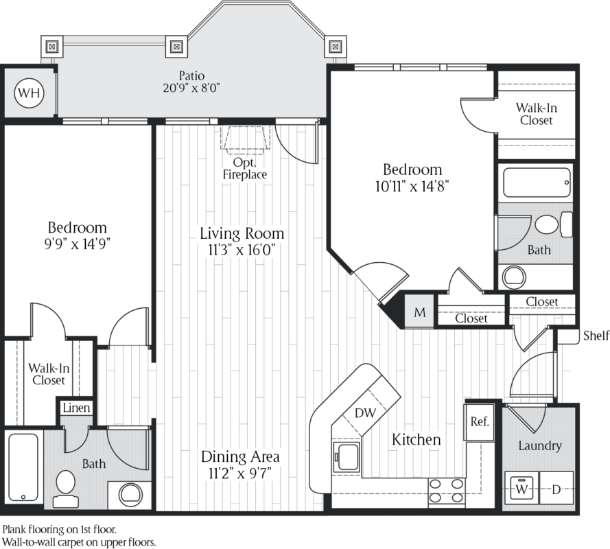 two-bedroom floor plan at Jefferson Arbors at Broadlands - ashburn va luxury apartments