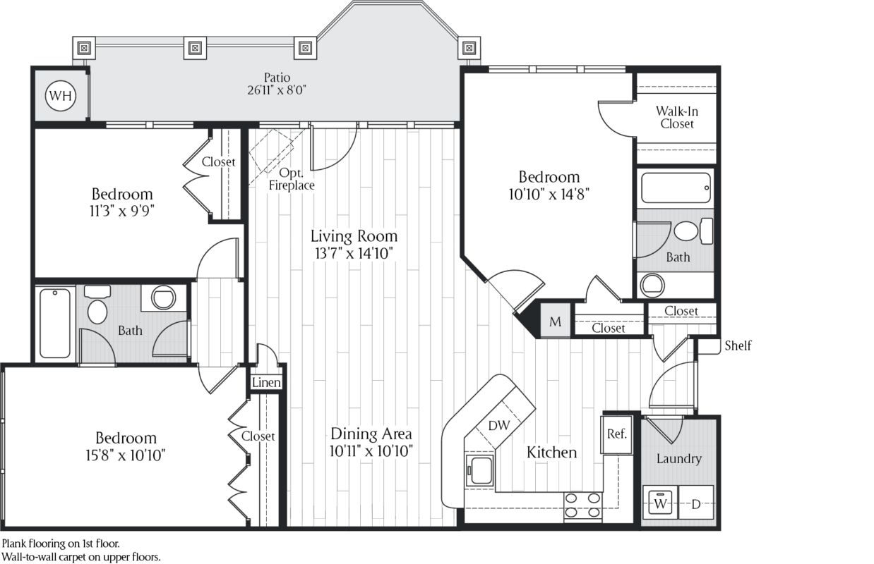 three-bedroom floor plan at Jefferson Arbors at Broadlands - ashburn va luxury apartments